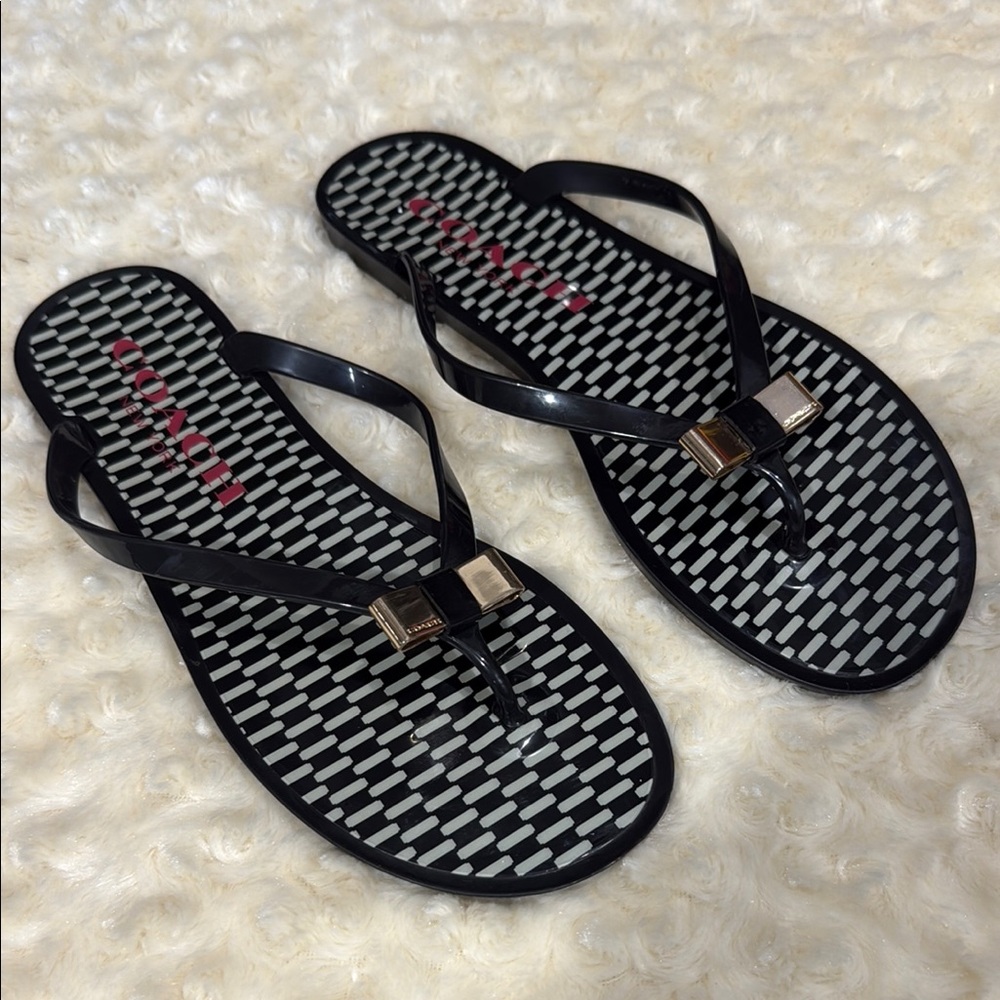 Stylish Black Flip-Flops with Gold Accents Coach